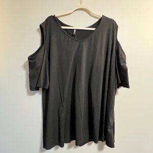 ALLEGRACE Black Cold-Shoulder Top – Size 4X